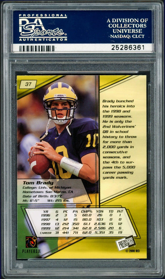 Tom Brady Autographed 2000 Press Pass Rookie Card #37 New England Patriots PSA 8.5 Auto Grade Gem Mint 10 "10" PSA/DNA #25286361