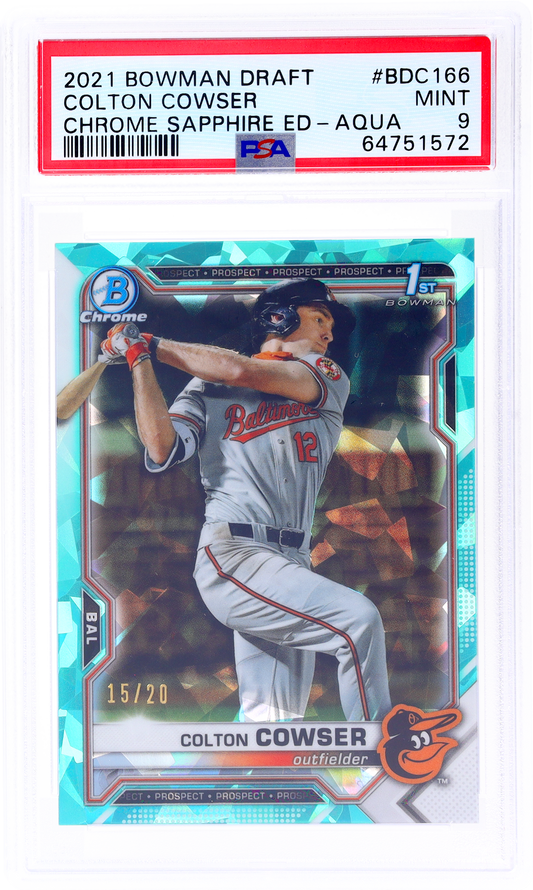 2021 Bowman Draft Chrome Sapphire Colton Cowser #BDC166 /20 PSA 9