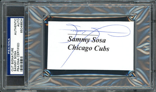 Sammy Sosa Autographed 2.25x3.75 Cut Signature Card Chicago Cubs PSA/DNA #65049834