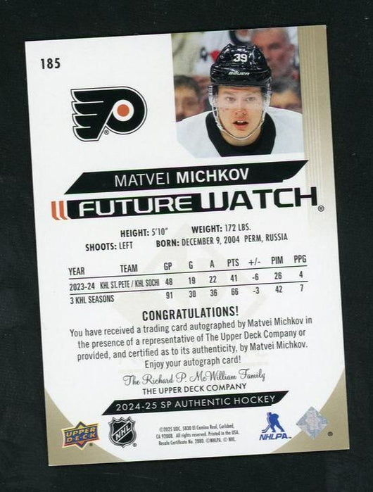 2024 Upper Deck SP Authentic 185 Matvei Michkov Future Watch Rookie VG Flyers Auto