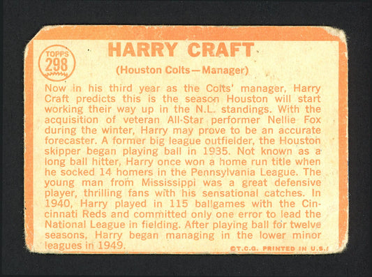 Harry Craft Autographed 1964 Topps Card #298 Houston Colt .45's (Creases) SKU #162276