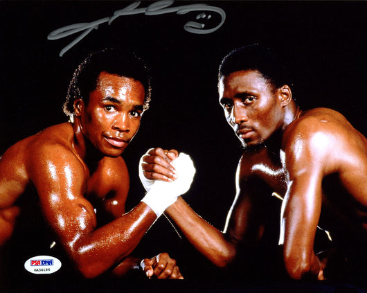 Sugar Ray Leonard Autographed 8x10 Photo vs. Thomas "Hitman" Hearns PSA/DNA Stock #177812