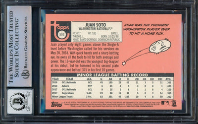 Juan Soto Autographed 2018 Topps Heritage Rookie Card #502 Washington Nationals Auto Grade Gem Mint 10 (Off Center) Beckett BAS #14235324