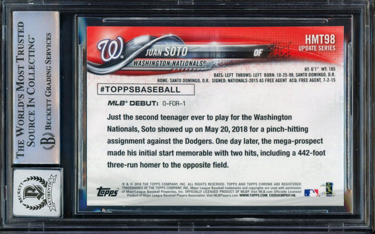 Juan Soto Autographed 2018 Topps Chrome Update Rookie Card #HMT98 Washington Nationals Auto Grade Gem Mint 10 Beckett BAS #14235345