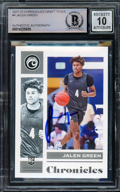 Jalen Green Autographed 2021-22 Chronicles Rookie Card #4 Houston Rockets Auto Grade Gem Mint 10 Beckett BAS Stock #205947