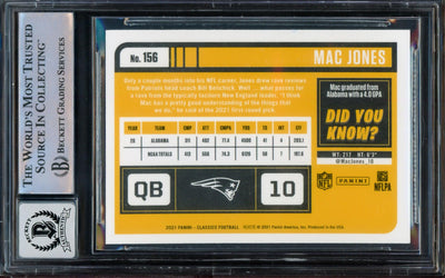 Mac Jones Autographed 2021 Panini Classics Chrome Rookie Card #156 New England Patriots Auto Grade Gem Mint 10 Beckett BAS #14235998