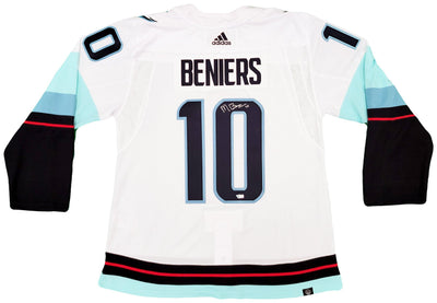Seattle Kraken Matty Beniers Autographed White Adidas Authentic Jersey Size 54 With Inaugural Patch Fanatics Holo Stock #206009