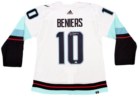 Seattle Kraken Matty Beniers Autographed White Adidas Authentic Jersey Size 54 With Inaugural Patch Fanatics Holo Stock #206009