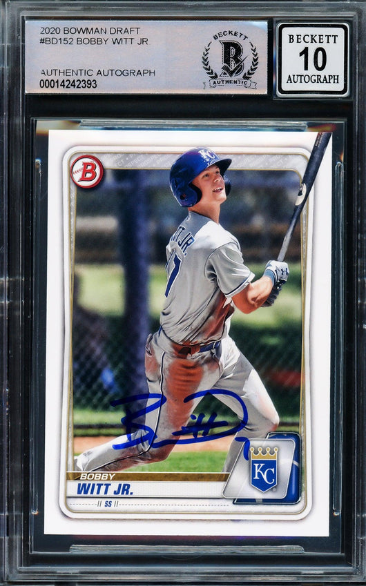 Bobby Witt Jr. Autographed 2020 Bowman Draft Rookie Card #BD-152 Kansas City Royals Auto Grade Gem Mint 10 Beckett BAS Stock #206065