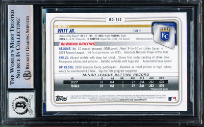 Bobby Witt Jr. Autographed 2020 Bowman Draft Rookie Card #BD-152 Kansas City Royals Auto Grade Gem Mint 10 Beckett BAS Stock #206065