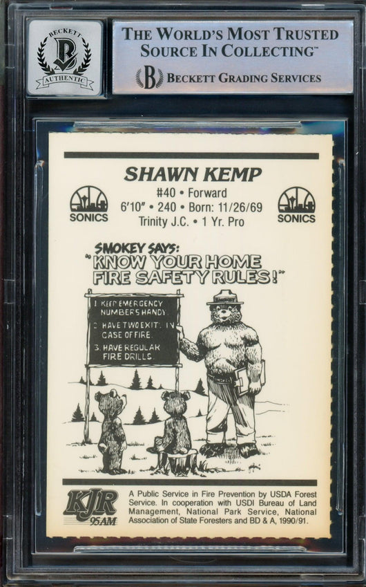 Shawn Kemp Autographed 1990 Smokey The Bear Rookie Card #7 Seattle Super Sonics Auto Grade Gem Mint 10 Beckett BAS #14236624