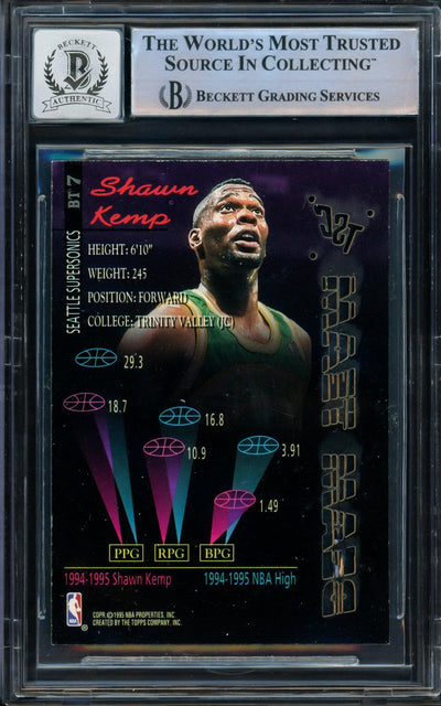 Shawn Kemp Autographed 1995 Topps Stadium Club Beam Team Card #BT7 Seattle Super Sonics Auto Grade Gem Mint 10 Beckett BAS #14236625