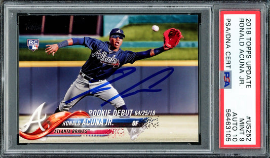 Ronald Acuna Jr. Autographed 2018 Topps Update Rookie Card #US252 Atlanta Braves PSA 9 Auto Grade Gem Mint 10 PSA/DNA #56463105