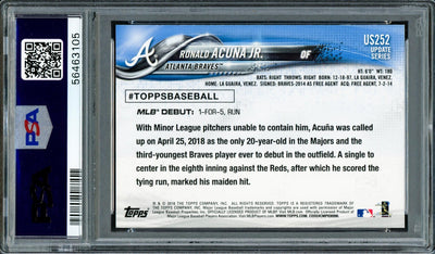 Ronald Acuna Jr. Autographed 2018 Topps Update Rookie Card #US252 Atlanta Braves PSA 9 Auto Grade Gem Mint 10 PSA/DNA #56463105
