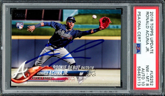 Ronald Acuna Jr. Autographed 2018 Topps Update Rookie Card #US252 Atlanta Braves PSA 8 Auto Grade Gem Mint 10 PSA/DNA #56463113