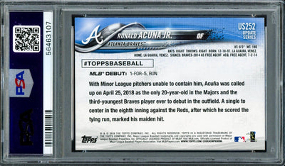 Ronald Acuna Jr. Autographed 2018 Topps Update Rookie Card #US252 Atlanta Braves PSA 8 Auto Grade Gem Mint 10 PSA/DNA #56463107