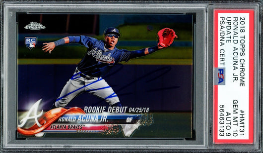 Ronald Acuna Jr. Autographed 2018 Topps Chrome Update Rookie Card #HMT31 Atlanta Braves PSA 10 Auto Grade Mint 9 PSA/DNA #56463133