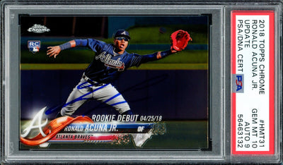 Ronald Acuna Jr. Autographed 2018 Topps Chrome Update Rookie Card #HMT31 Atlanta Braves PSA 10 Auto Grade Mint 9 PSA/DNA #56463132