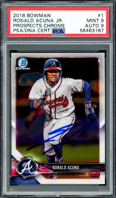Ronald Acuna Jr. Autographed 2018 Bowman Prospects Chrome Rookie Card #1 Atlanta Braves PSA 9 Auto Grade Mint 9 PSA/DNA #56463187