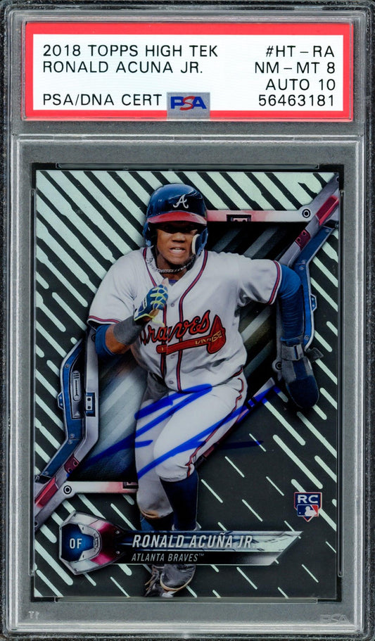 Ronald Acuna Jr. Autographed 2018 Topps High Tek Rookie Card #HT-RA Atlanta Braves PSA 8 Auto Grade Gem Mint 10 PSA/DNA #56463181