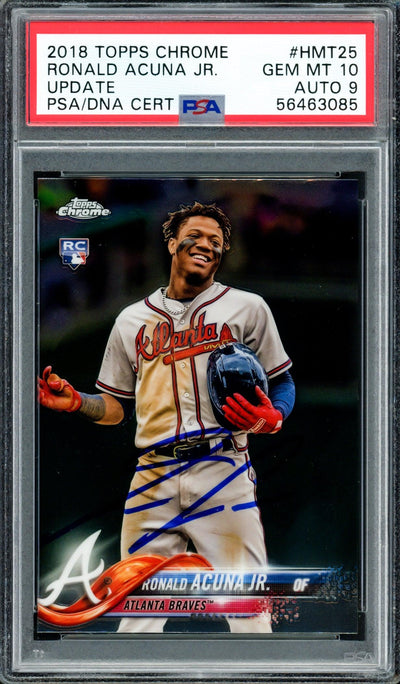 Ronald Acuna Jr. Autographed 2018 Topps Chrome Update Rookie Card #HMT25 Atlanta Braves PSA 10 Auto Grade Mint 9 PSA/DNA #56463085