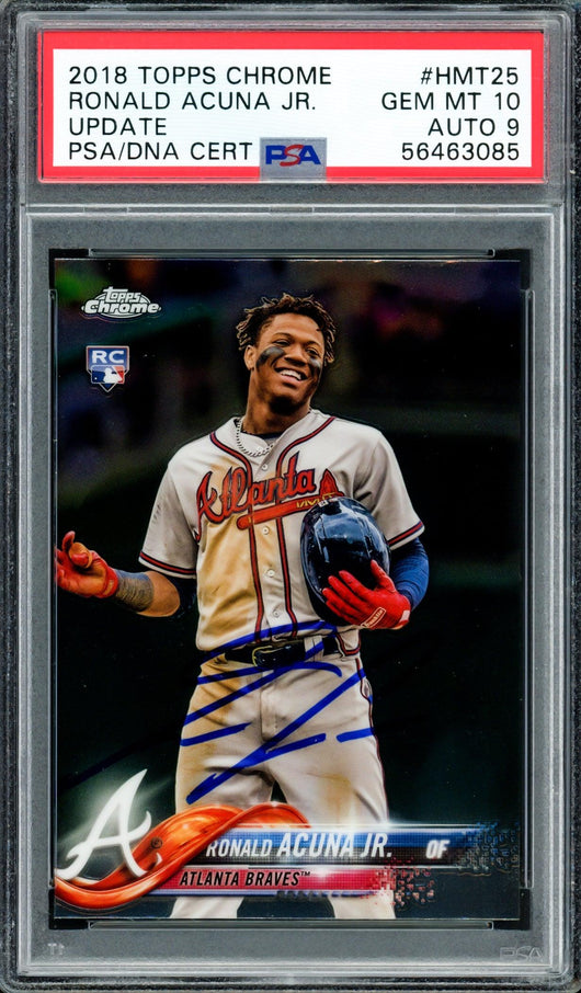 Ronald Acuna Jr. Autographed 2018 Topps Chrome Update Rookie Card #HMT25 Atlanta Braves PSA 10 Auto Grade Mint 9 PSA/DNA #56463085