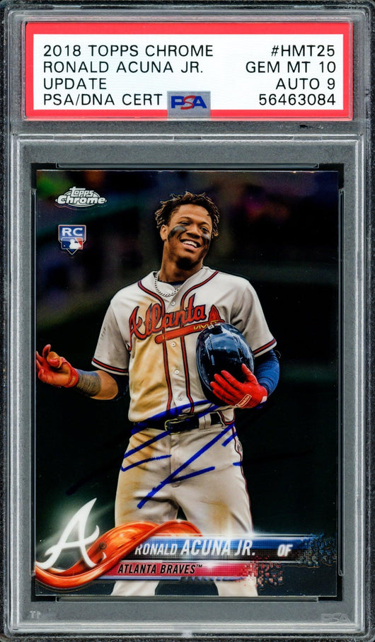 Ronald Acuna Jr. Autographed 2018 Topps Chrome Update Rookie Card #HMT25 Atlanta Braves PSA 10 Auto Grade Mint 9 PSA/DNA #56463084