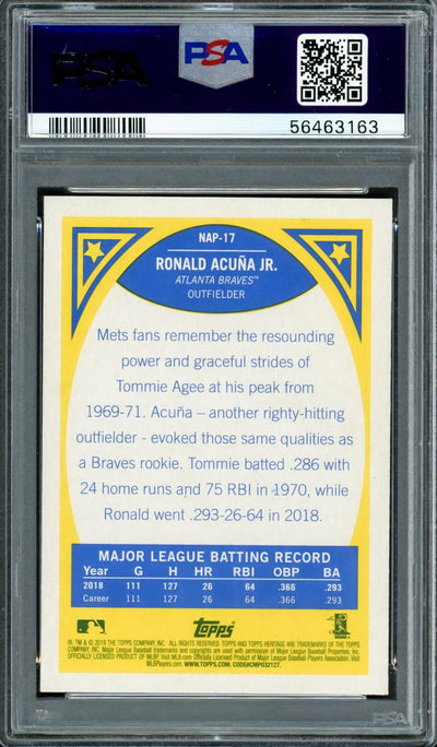 Ronald Acuna Jr. Autographed 2019 Topps Heritage New Age Performers Card #17 Atlanta Braves PSA 9 Auto Grade Gem Mint 10 PSA/DNA #56463163