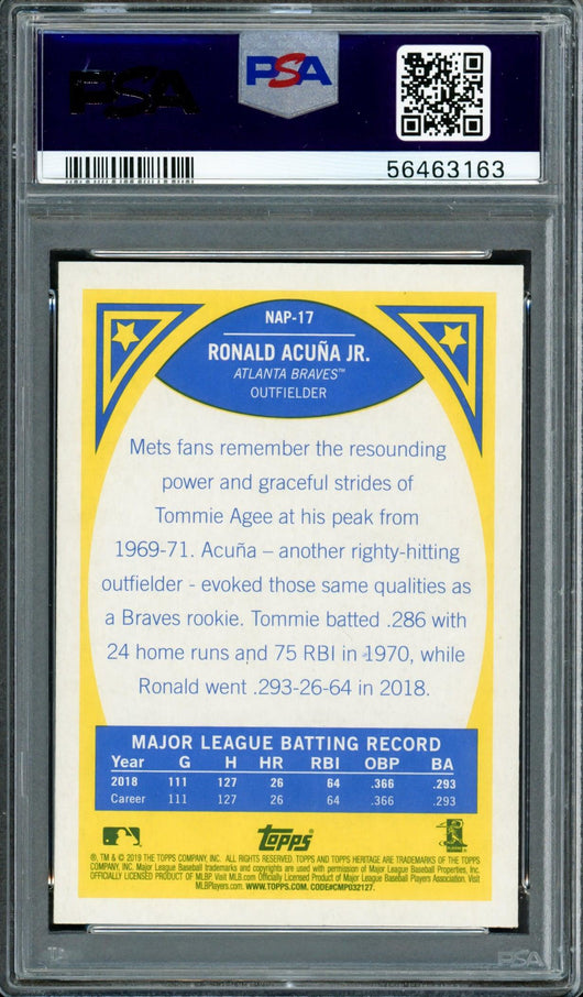 Ronald Acuna Jr. Autographed 2019 Topps Heritage New Age Performers Card #17 Atlanta Braves PSA 9 Auto Grade Gem Mint 10 PSA/DNA #56463163