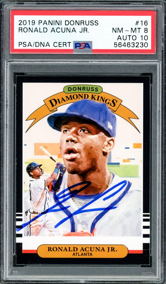 Ronald Acuna Jr. Autographed 2019 Panini Donruss Diamond Kings Card #16 Atlanta Braves PSA 8 Auto Grade Gem Mint 10 PSA/DNA #56463230