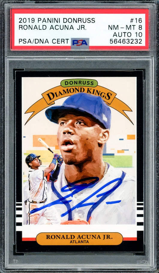 Ronald Acuna Jr. Autographed 2019 Panini Donruss Diamond Kings Card #16 Atlanta Braves PSA 8 Auto Grade Gem Mint 10 PSA/DNA #56463232