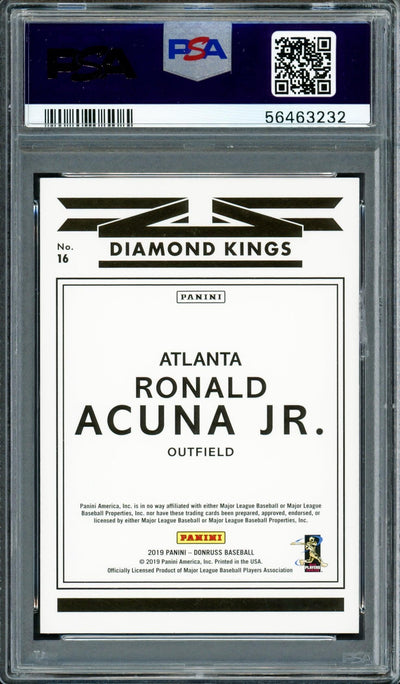 Ronald Acuna Jr. Autographed 2019 Panini Donruss Diamond Kings Card #16 Atlanta Braves PSA 8 Auto Grade Gem Mint 10 PSA/DNA #56463232
