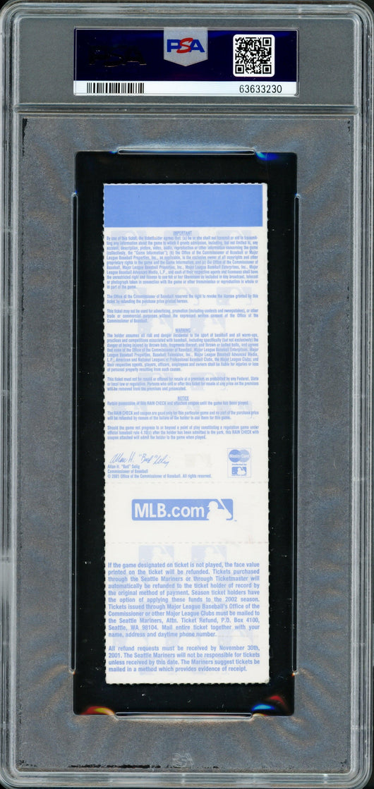 Ichiro Suzuki Autographed 2001 ALDS Game 1 Ticket Seattle Mariners PSA 4 Auto Grade Mint 9 "1st Playoff Game 3-4" PSA/DNA #63633230