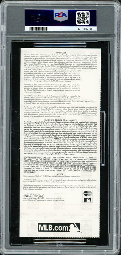 Ichiro Suzuki Autographed 2007 All Star Game Ticket Seattle Mariners PSA 8 Auto Grade Mint 9 "MVP" PSA/DNA #63633258