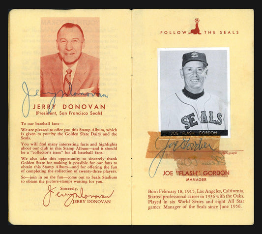 San Francisco Seals Autographed 3.5x6 Stamp Album With 25 Signatures Including Joe Gordon Beckett BAS #AB72591