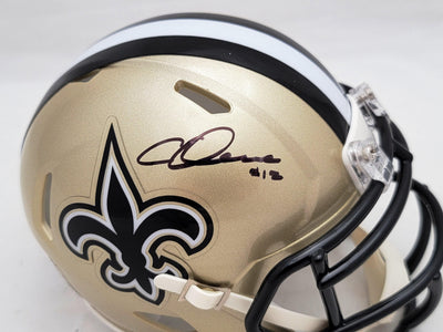 Chris Olave Autographed New Orleans Saints Gold Speed Mini Helmet Beckett BAS QR Stock #206047
