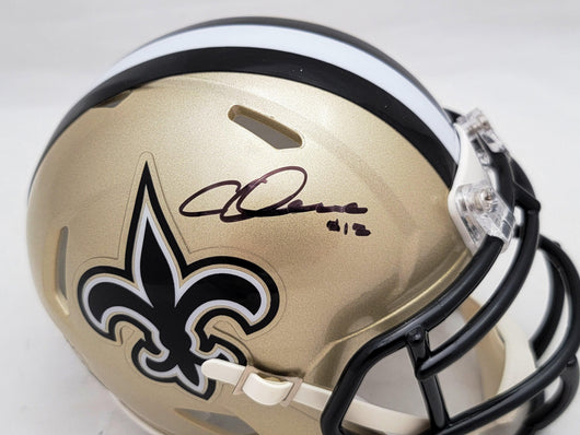 Chris Olave Autographed New Orleans Saints Gold Speed Mini Helmet Beckett BAS QR Stock #206047