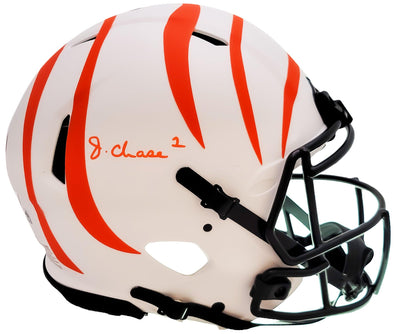 Ja'Marr Chase Autographed Cincinnati Bengals Lunar Eclipse White Full Size Authentic Speed Helmet Beckett BAS QR Stock #205623