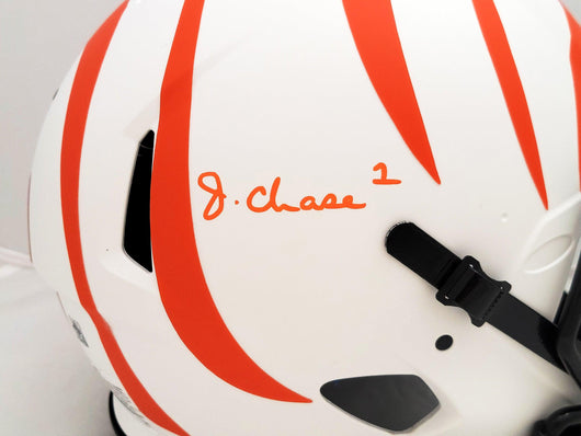 Ja'Marr Chase Autographed Cincinnati Bengals Lunar Eclipse White Full Size Authentic Speed Helmet Beckett BAS QR Stock #205623