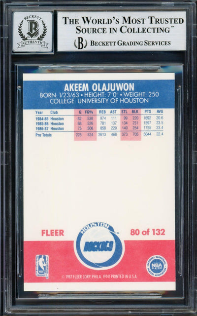 Hakeem Olajuwon Autographed 1987-88 Fleer Card #80 Houston Rockets Auto Grade Gem Mint 10 Beckett BAS #14128166