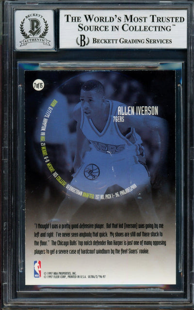 Allen Iverson Autographed 1996-97 Fleer Ultra All Rookie  Card #7 Philadelphia 76ers Auto Grade Gem Mint 10 Beckett BAS #14128582