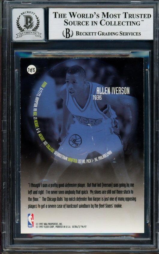Allen Iverson Autographed 1996-97 Fleer Ultra All Rookie  Card #7 Philadelphia 76ers Auto Grade Gem Mint 10 Beckett BAS #14128582