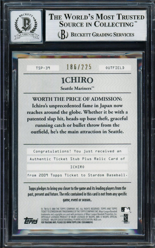 Ichiro Suzuki Autographed 2009 Topps Ticket To Stardom Card #TSP-39 Seattle Mariners Auto Grade Gem Mint 10 With Jersey Relic Beckett BAS #14129313