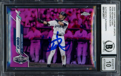 Ichiro Suzuki Autographed 2020 Topps Chrome Update Pink Refractor Card #U-64 Seattle Mariners Auto Grade Gem Mint 10 Beckett BAS #14129317