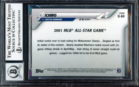 Ichiro Suzuki Autographed 2020 Topps Chrome Update Card #U-64 Seattle Mariners Auto Grade Gem Mint 10 2001 All Star Game Beckett BAS Stock #205841