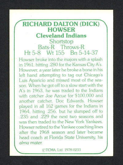 Dick Howser Autographed 1979 TCMA Card #233 Cleveland Indians SKU #164517