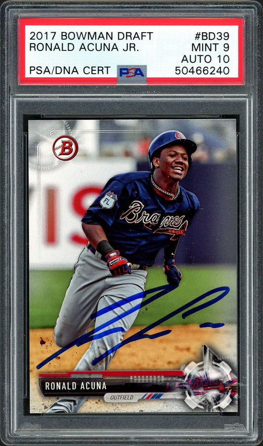 Ronald Acuna Jr. Autographed 2017 Bowman Draft Rookie Card #BD39 Atlanta Braves PSA 9 Auto Grade Gem Mint 10 PSA/DNA #50466240