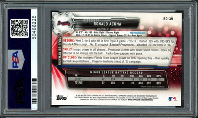 Ronald Acuna Jr. Autographed 2017 Bowman Draft Rookie Card #BD39 Atlanta Braves PSA 9 Auto Grade Mint 9 PSA/DNA #50466225