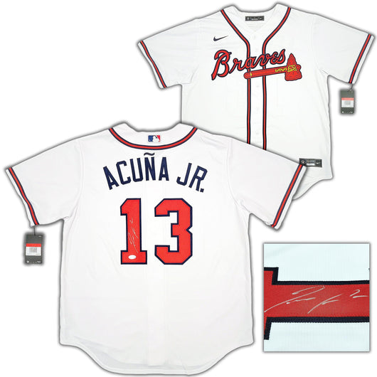 Atlanta Braves Ronald Acuna Jr. Autographed White Nike Jersey Size Large Beckett BAS Stock #206516