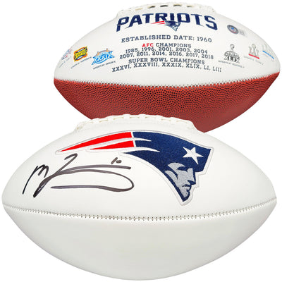 Mac Jones Autographed New England Patriots White Logo Football Beckett BAS Witness Stock #206521